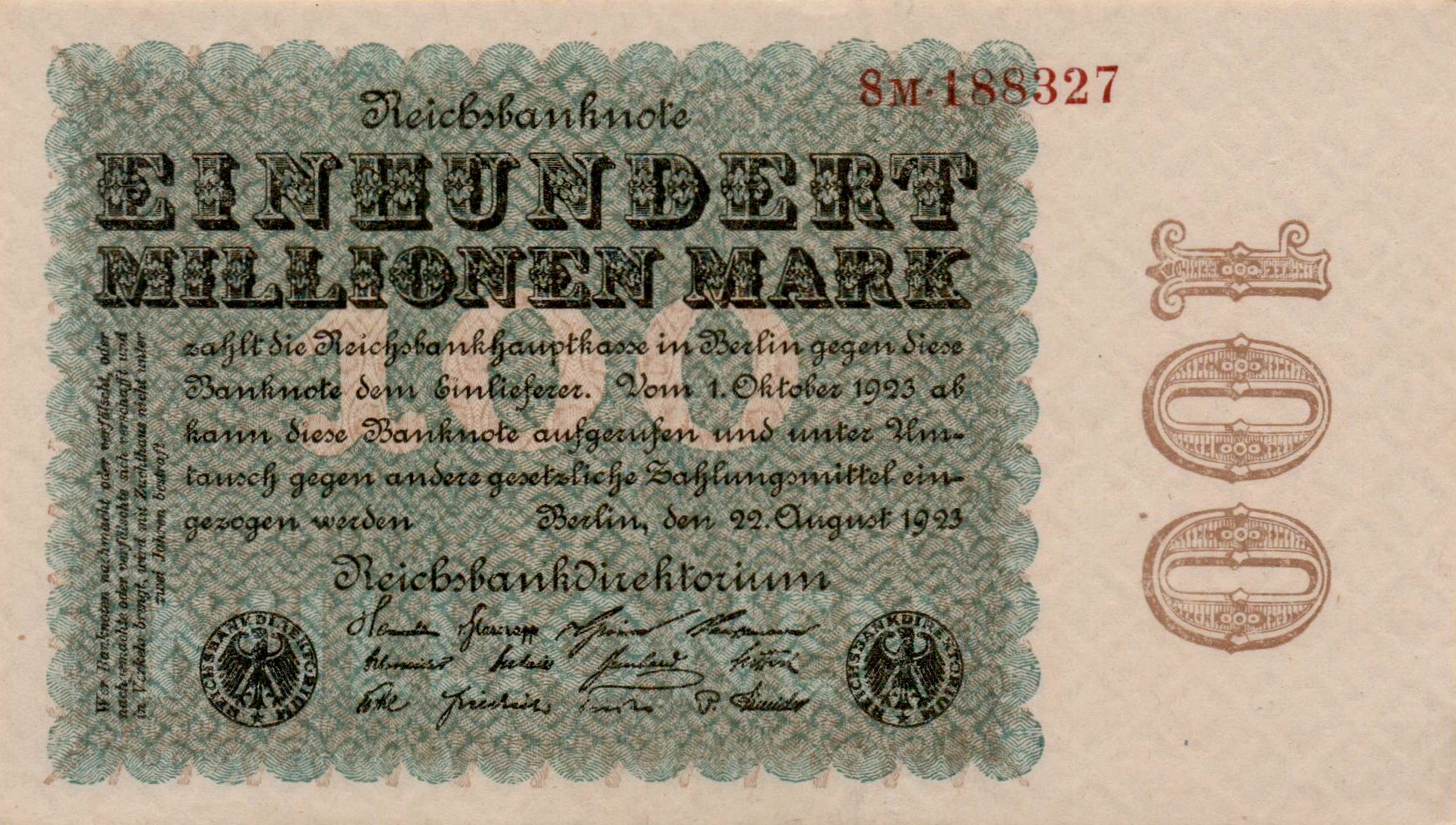 Germany 100000000 1923 UNC P-107/b